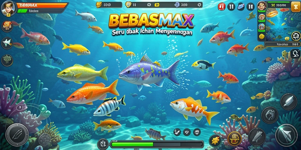 Tampilan gameplay BEBASMAX dengan suasana laut yang indah.