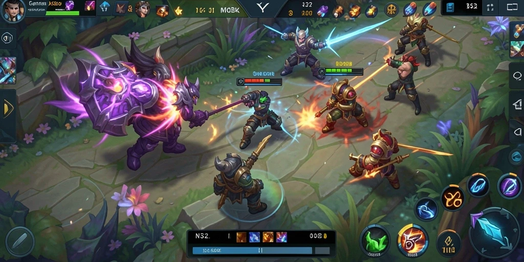 Screenshot menampilkan aksi intense dalam permainan MOBA N32.