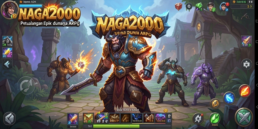 Screenshot gameplay NAGA2000 menampilkan pertarungan epik di dunia fantasi.