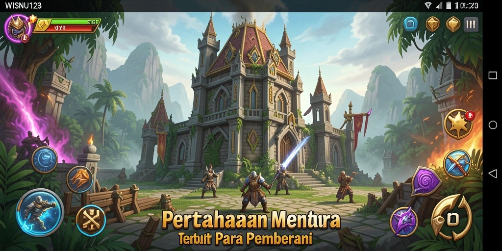 Screenshot menampilkan aksi seru dalam game Tower Defense WISNU123.